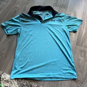 Under Armour Men's Aqua Polo Shirt with Black Collar